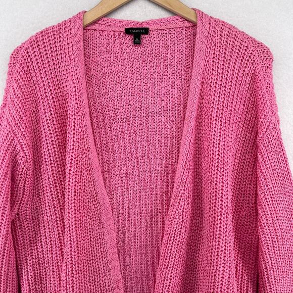 TALBOTS Sweater XL Tape Yarn Open Front Cardigan Cotton Blend Pink - Picture 3 of 13